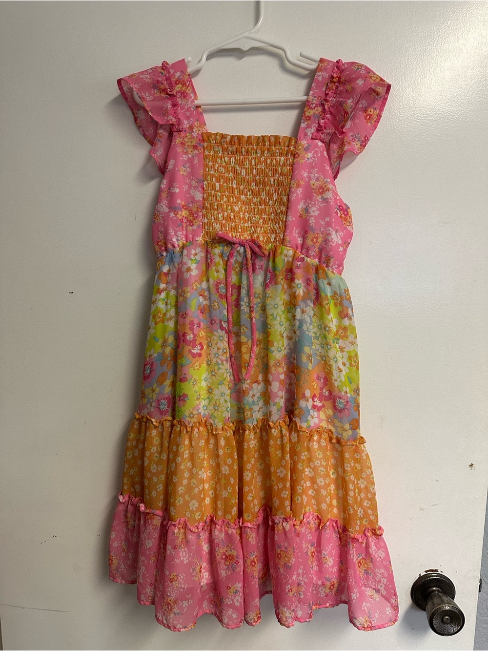 Jona Michelle Pink and Yellow Floral Tiered Girls Dress